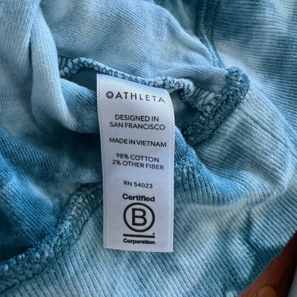 Athleta Sundown Teal Blue Tie Dye Crewneck Sweatshirt Medium Tall - Picture 5 of 8